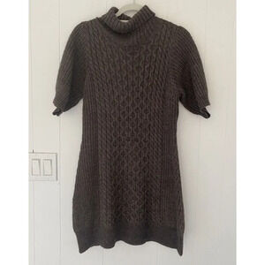 Alberto Makali Sz Large Cable Knit Turtleneck Dress Brown Wool Blend